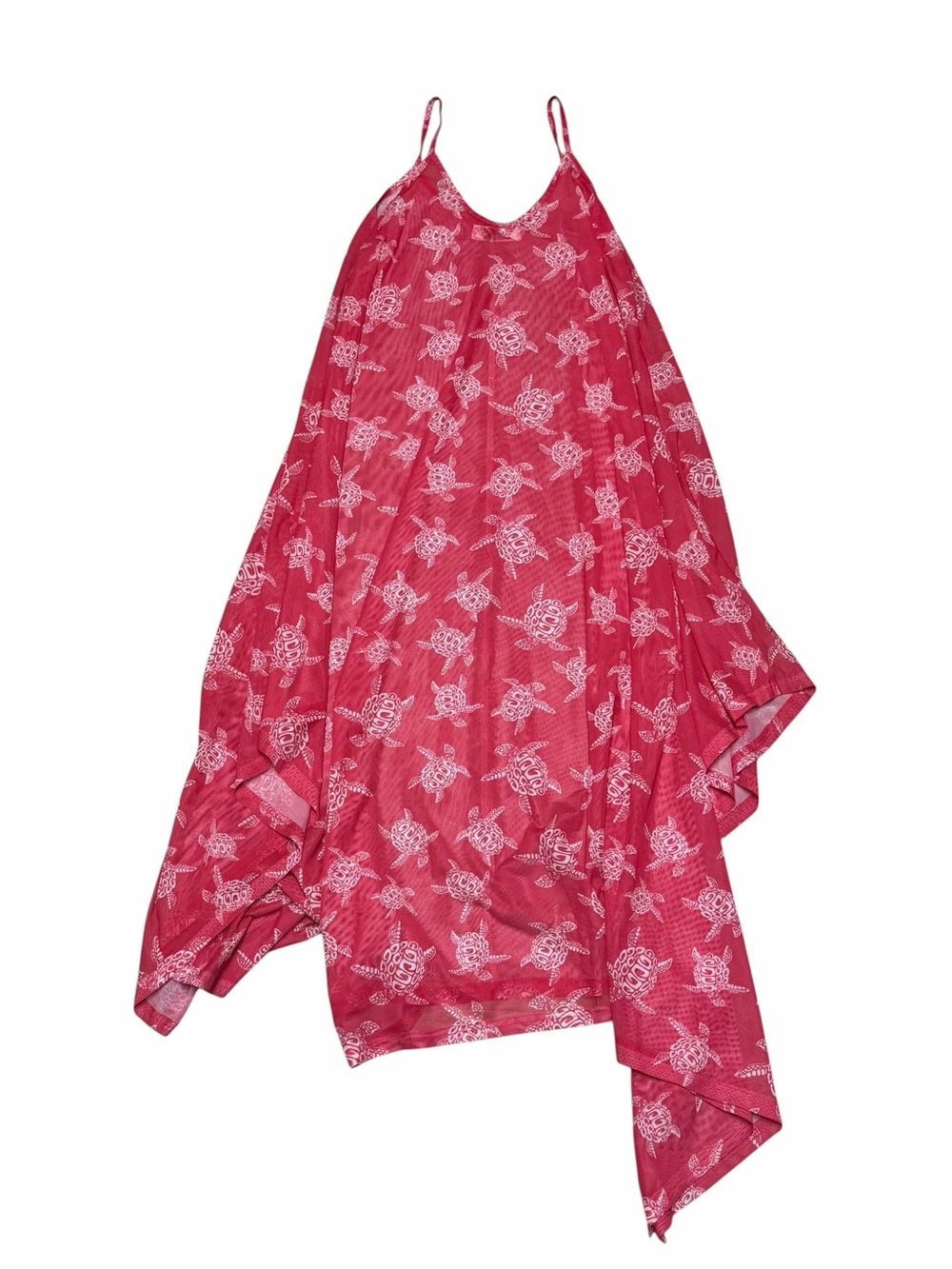 Pink Turtle Printed Flowy Transparent Swim Cover up Dress